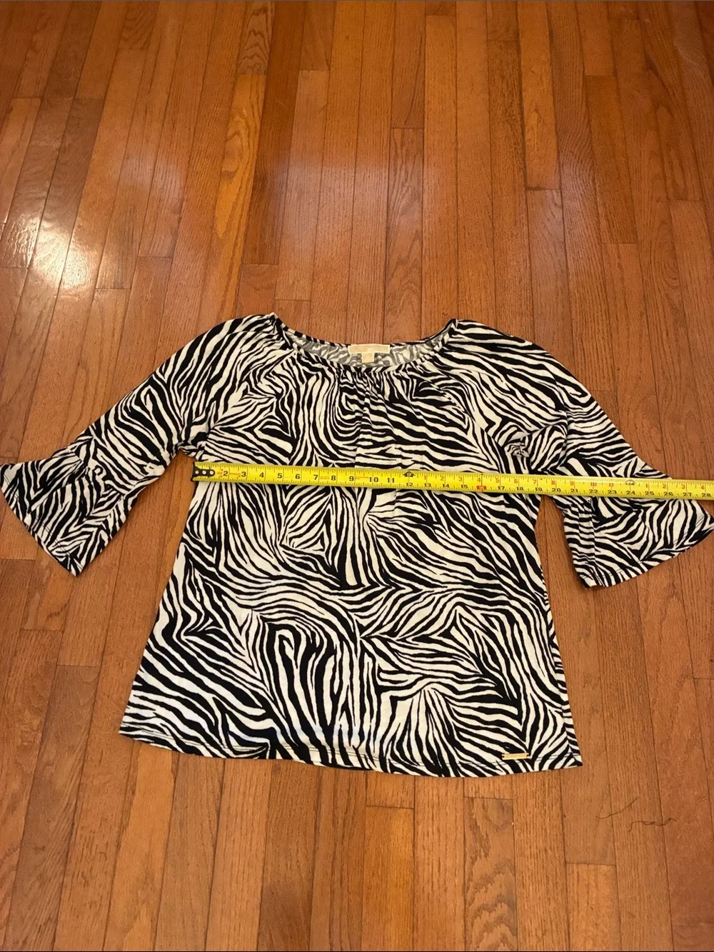 Michael Kors Black and White Zebra Print 3/4 Bell Sleeve Top Size M